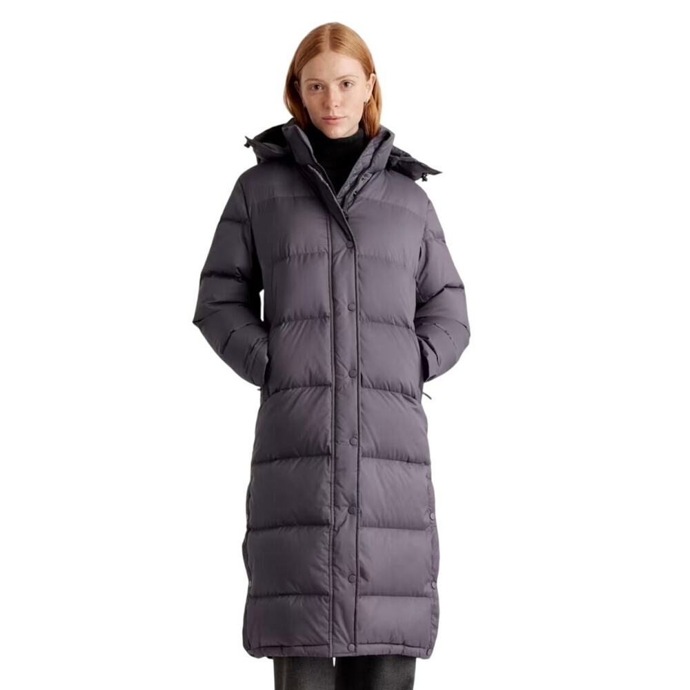 New Quince Women's Large Responsible Down Long Puffer Jacket Hooded Carbon Gray